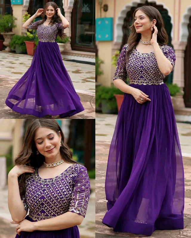 New Collections Party Wear Anarkali Gown Set For Women - Pigment Indigo, XL