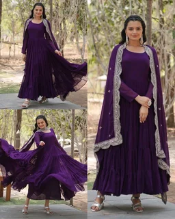 Beautiful Partywear Dress Designer Gown for Women - Purple, S