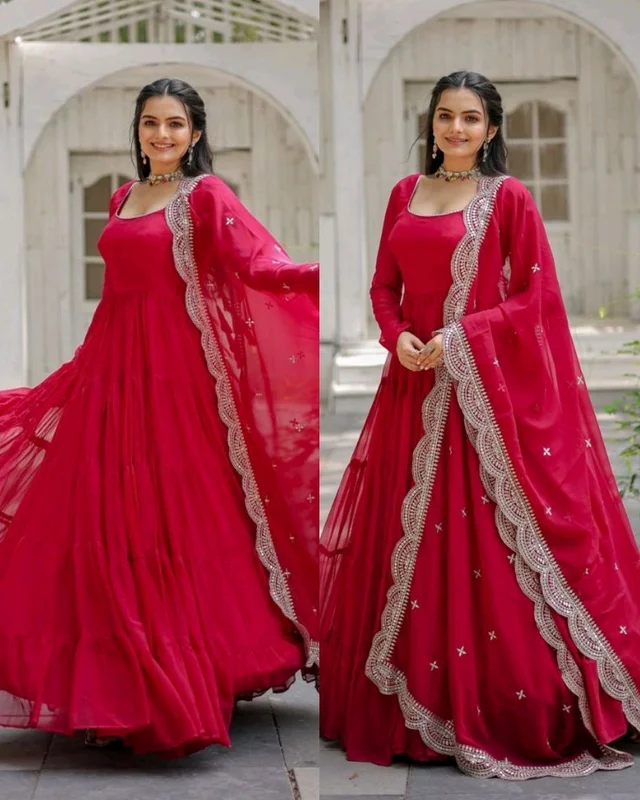 Beautiful Partywear Dress Designer Gown for Women - Pink, 2XL