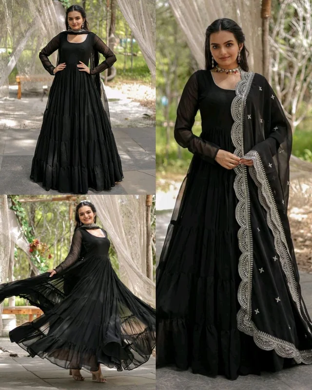 Beautiful Partywear Dress Designer Gown for Women - Black, L