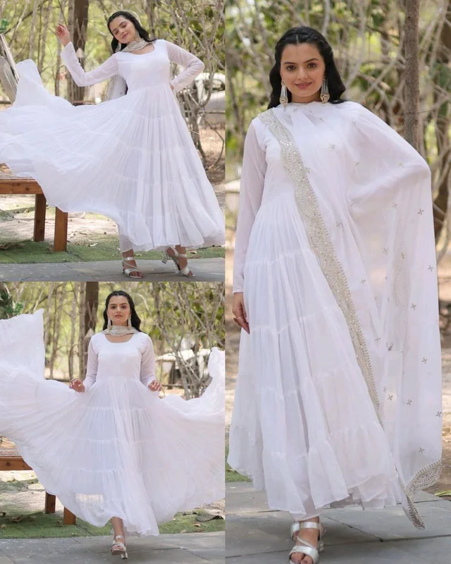 Beautiful Partywear Dress Designer Gown for Women - White, 2XL