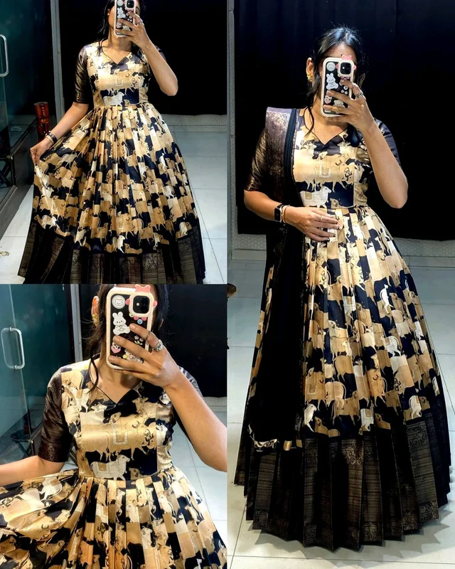Trendy Kalamkari dress with beautiful silk border !! - L