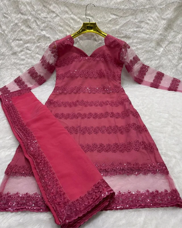 Trendy New Designer Sequins Embroidered Kurti And Duptta Set - Tapestry, XL