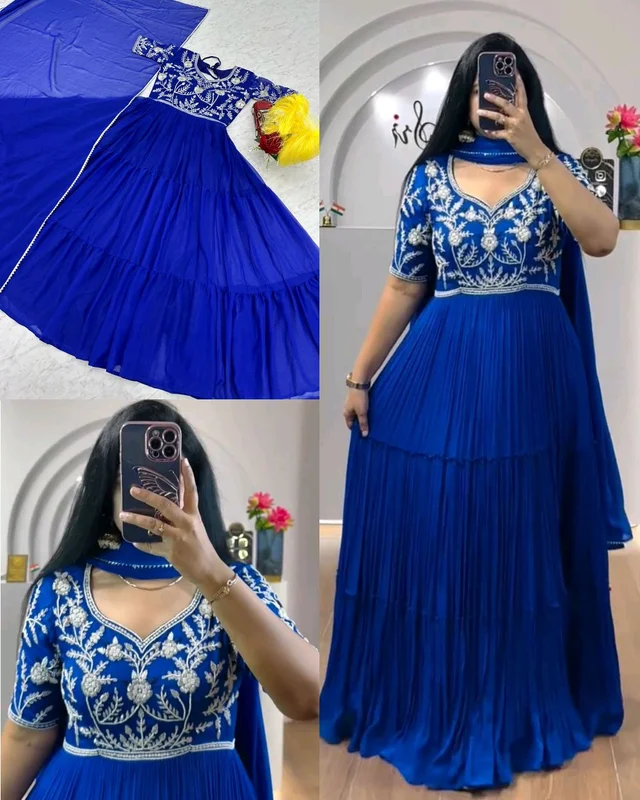 Launching Embroidered Gown - Blue, 3XL