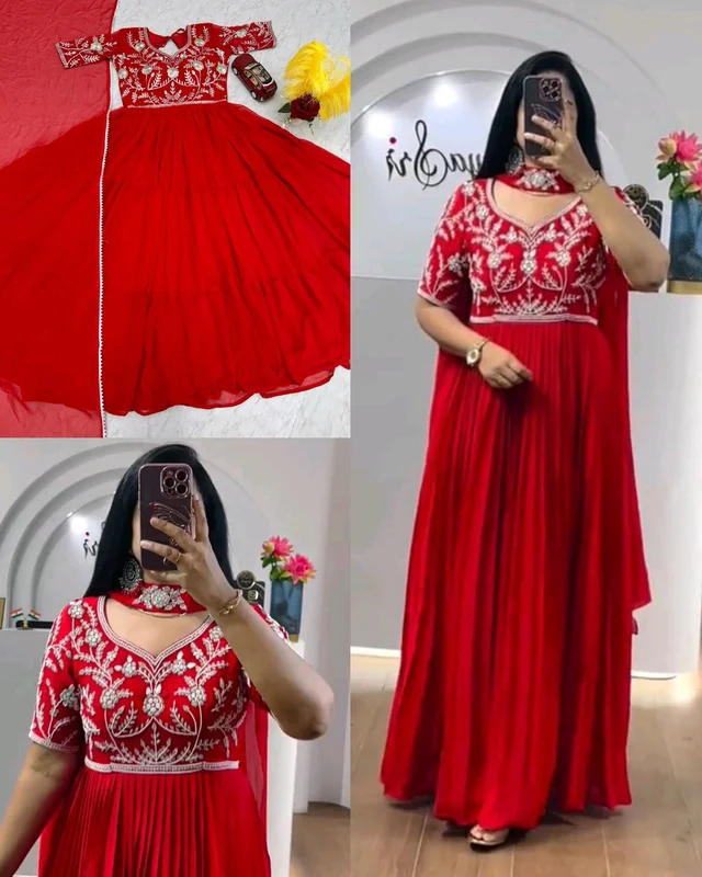Launching Embroidered Gown - Red, XL