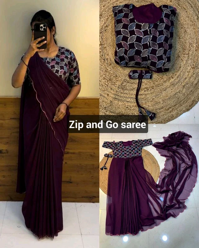 Zip and Go saree - Wine, XL