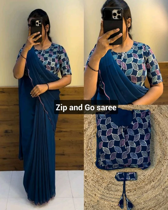 Zip and Go saree - Congress Blue, L