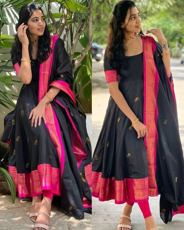 Black Paithani Silk - XL, Black