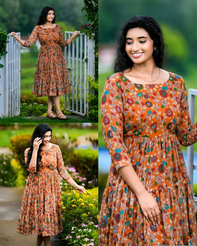 Stylish Floral Outfit Summer Dress - Orange, 2XL