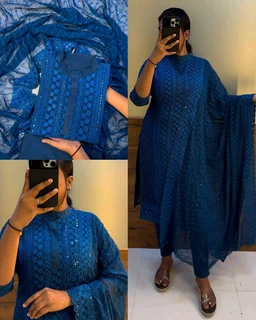 Fully stitched chikankari set - Wine, S