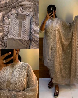 Fully stitched chikankari set - Wine, S
