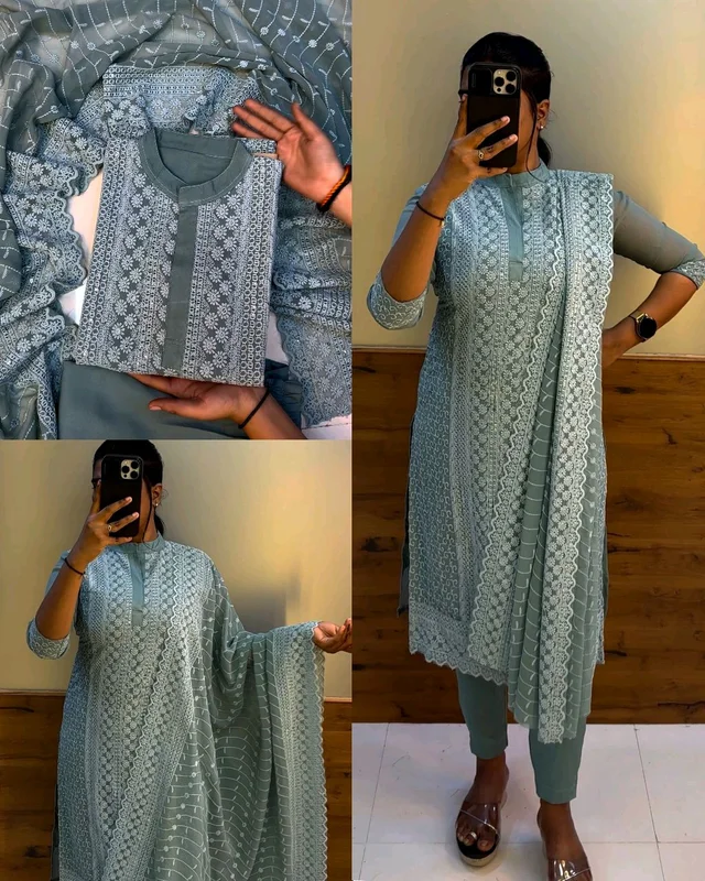 Fully stitched chikankari set - Nebula, XL
