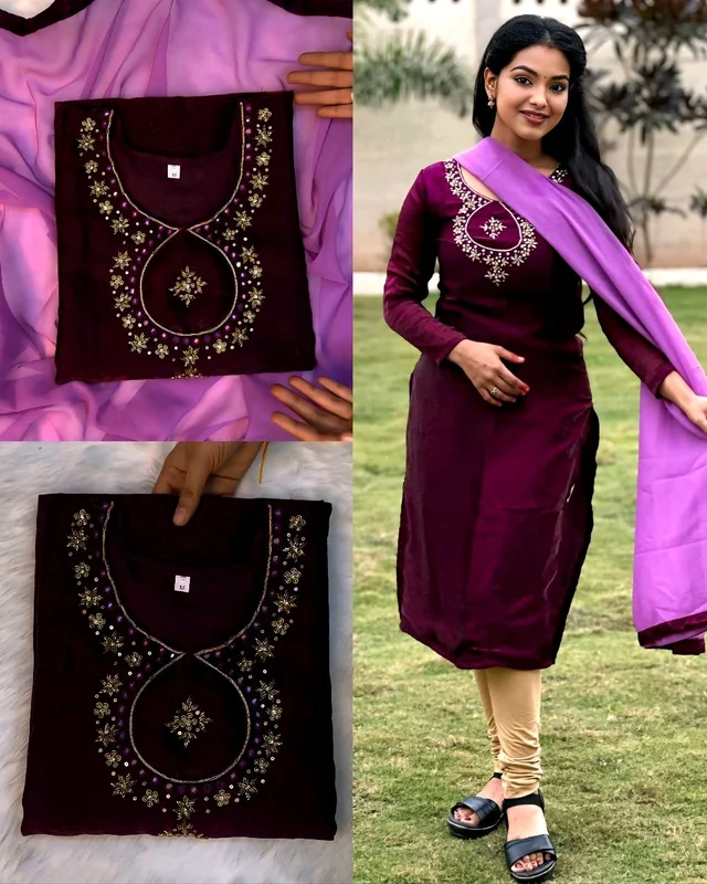 Space Silk with hand work - Wine, L
