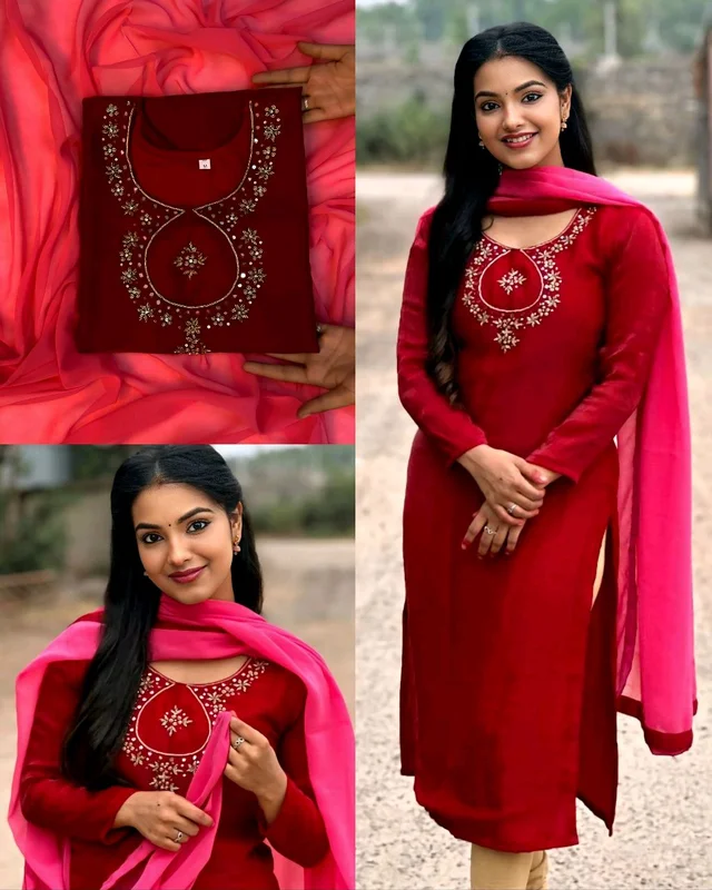 Space Silk with hand work - Bright Red, 2XL