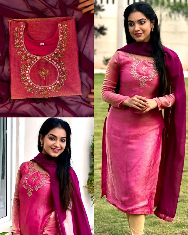 Space Silk with hand work - Tickle Me Pink, 2XL