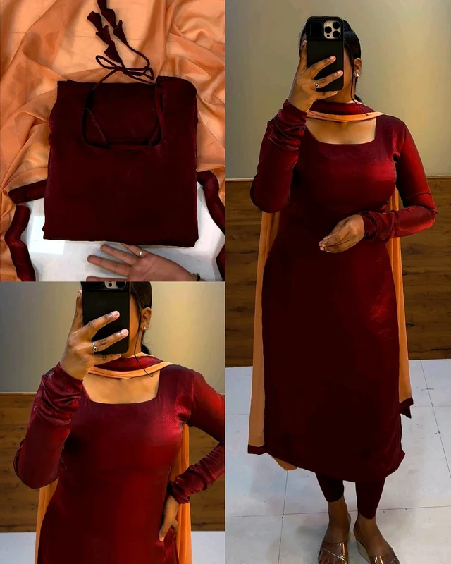 Trending space silk Kurtis 😍 - Maroon, L