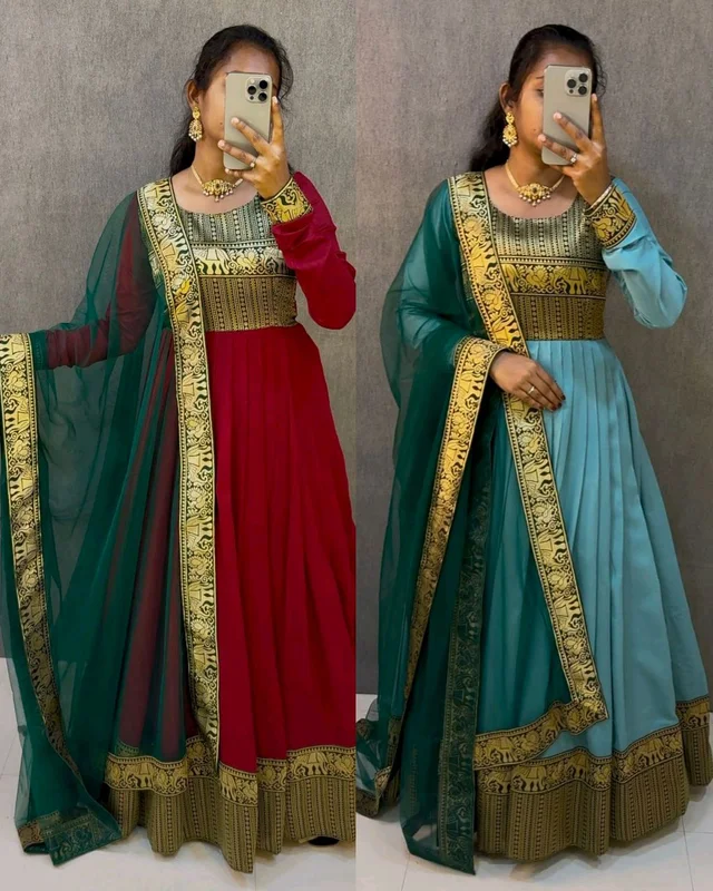 Premium blooming vichitra Silk with kanchi zari border outfit - Maroon, S