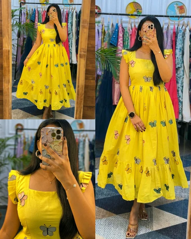Lunching New Super Stylish And Trendy Maxi - Yellow, 3XL