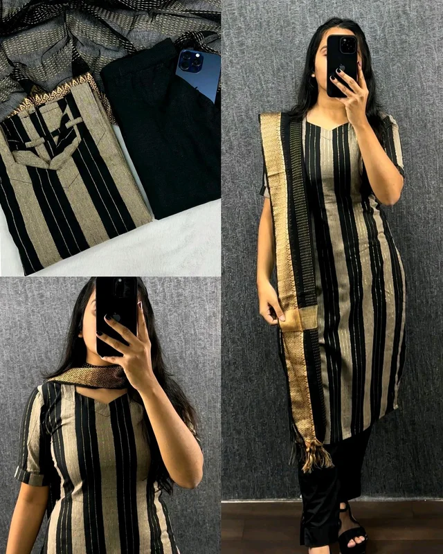 Trendy Black Kurti Dupatta With Pocket Pant - S