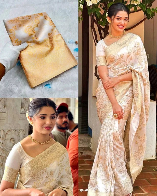 BANARASI SOFT PATTA NITA PATTU TISSUE SAREE - Half White, Free Size