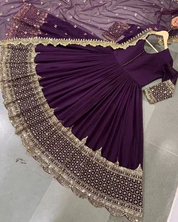 Launching New Designer Party Wear Look Gown - Wine Berry, XL