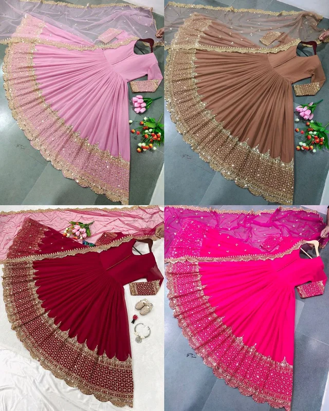 Launching New Designer Party Wear Look Gown - Pink Lace, XL