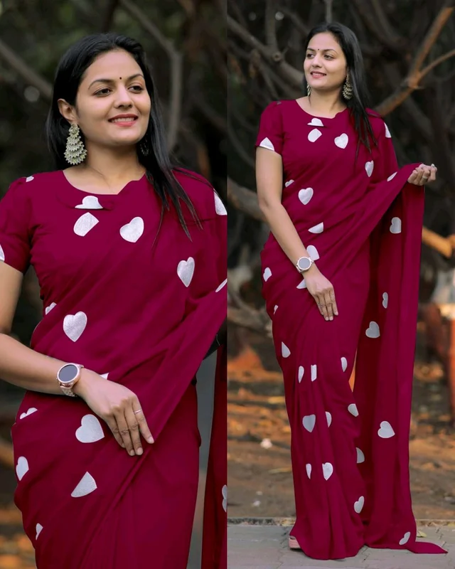 Treny Heart Design New Georgette Embroidery Saree - Siren, Free Size