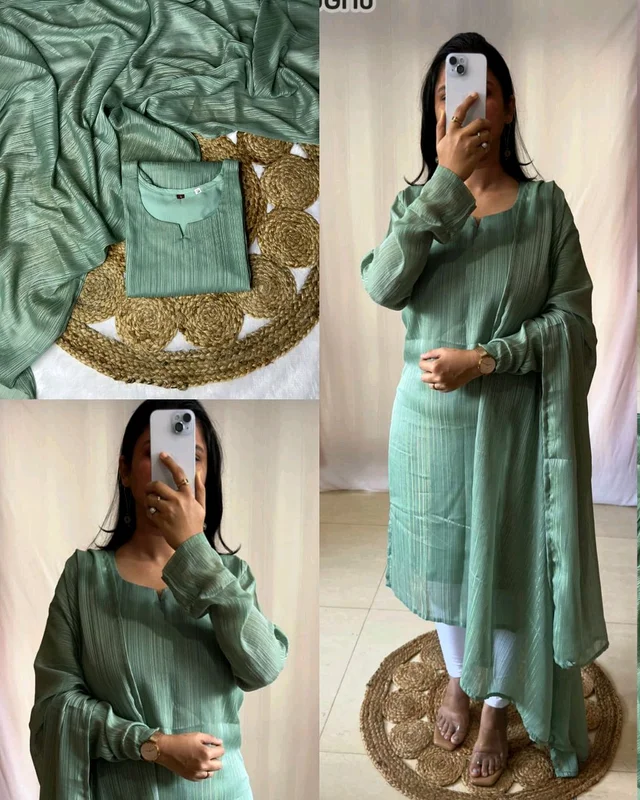 Stylish Beautiful Attractive Colours With Kurti and Dupatta - Green, 3XL