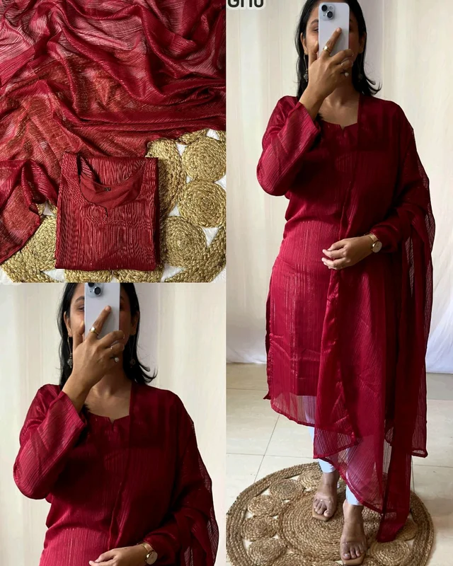Stylish Beautiful Attractive Colours With Kurti and Dupatta - Maroon, XL