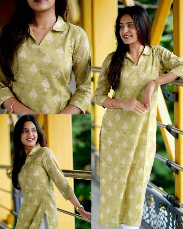Fashionable Cotton Slub Digital Print Straight Kurti For Women - S
