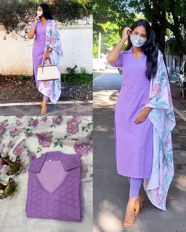 Pretty hakoba kurta with matching Dupatta - Mauve, 2XL