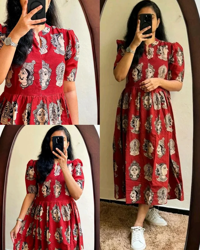 Introducing Beautiful prints of pure and rich Soft Cotton Gown - Maroon, S