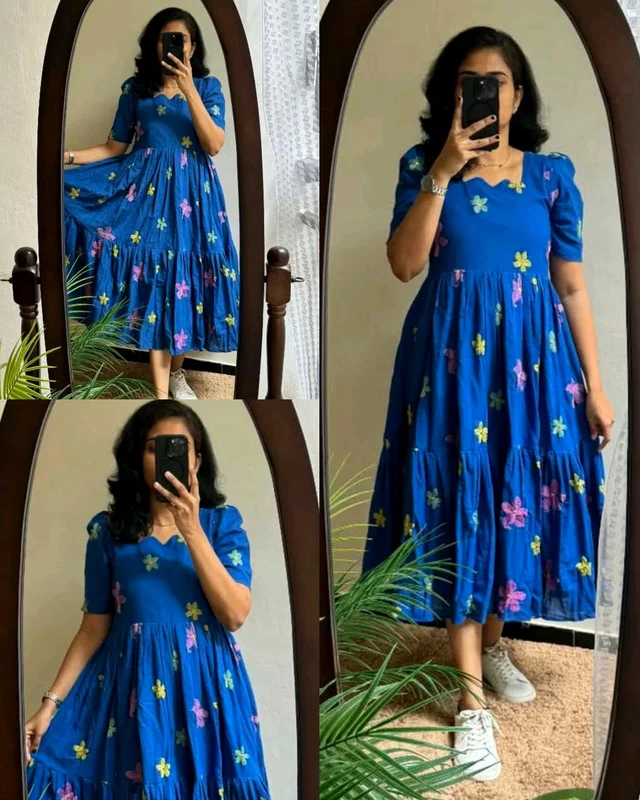 Introducing Beautiful prints of pure and rich Soft Cotton Gown - Blue, L