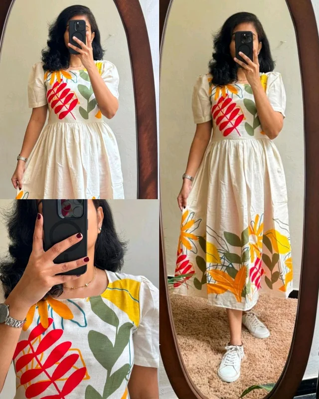 Introducing Beautiful prints of pure and rich Soft Cotton Gown - White, 2XL