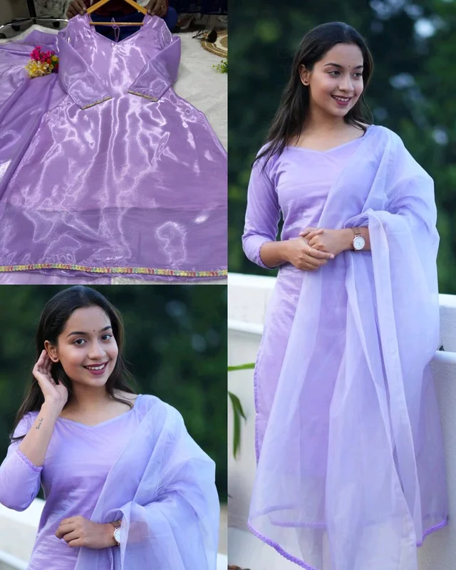 Trendy Shining Silk Sets - Mauve, 3XL