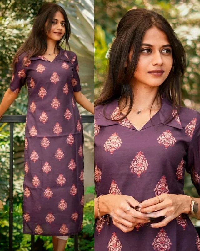 Designer Neck styles western kurti for Women - Ripe Plum, 2XL