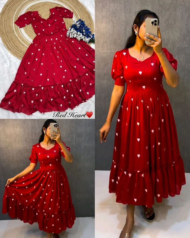 Launching valentine's days special Heart ❤️ midi gown - Red, XL