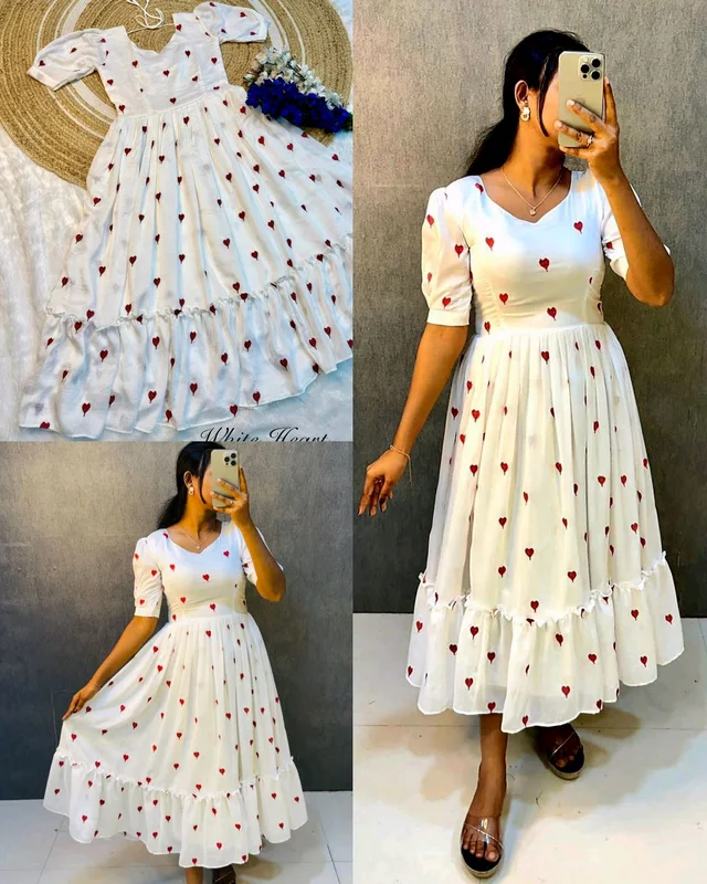 Launching valentine's days special Heart ❤️ midi gown - White, 2XL