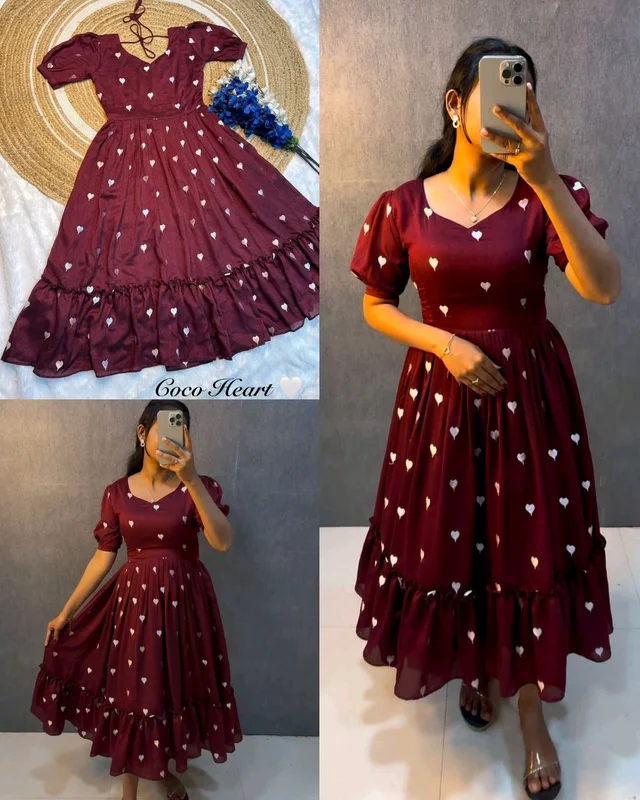 Launching valentine's days special Heart ❤️ midi gown - Maroon, S