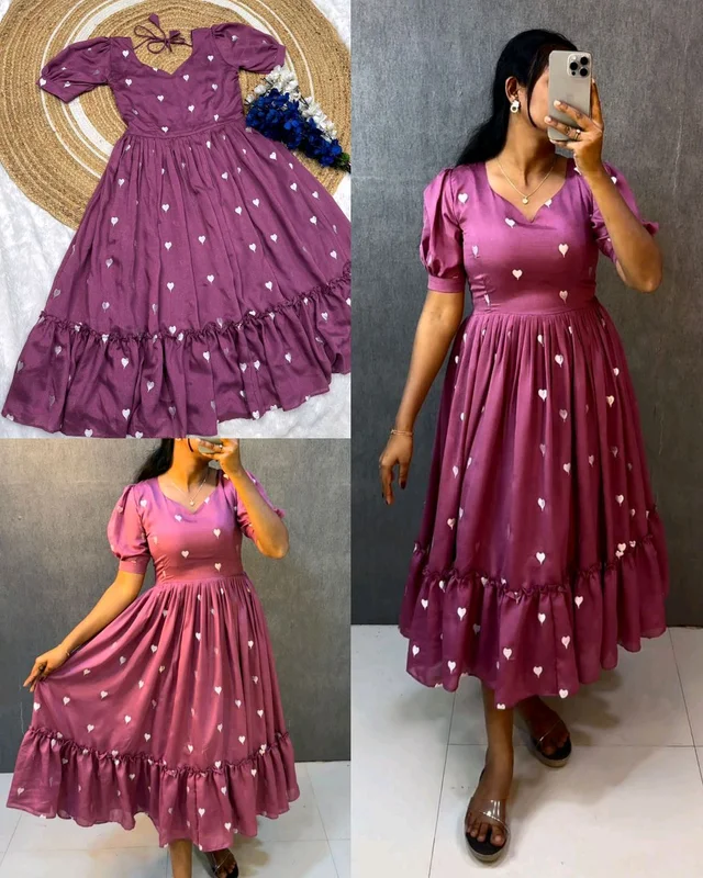 Launching valentine's days special Heart ❤️ midi gown - Fuchsia Pink, S