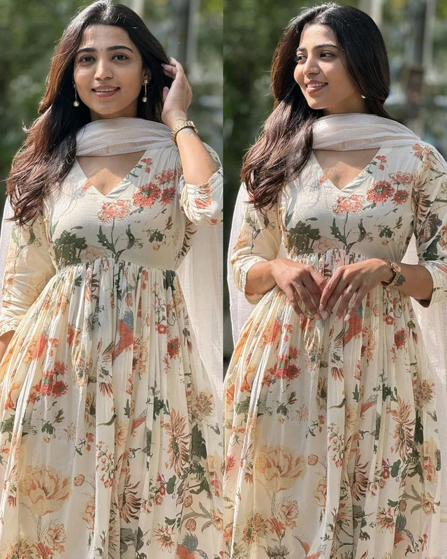 Beige Cotton Floral Printed Kurti With Pant & Dupatta Set - XL
