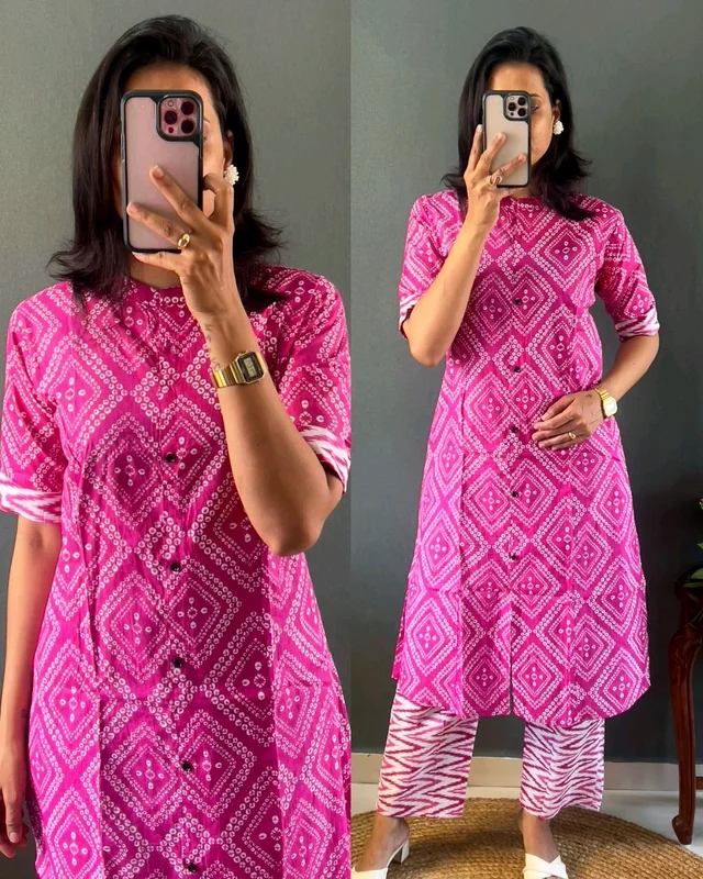 Launching pure jaipuri 100%Cotton Co-Ords set - Magenta / Fuchsia, L