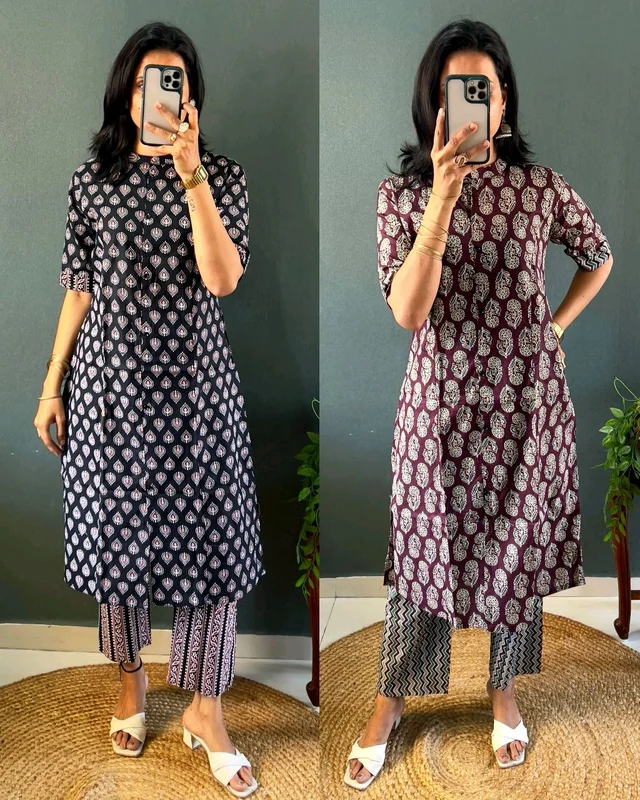 Launching pure jaipuri 100%Cotton Co-Ords set - Wine Berry, M