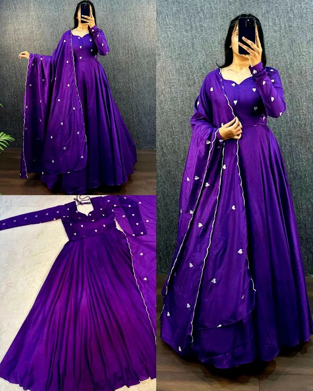 Trendy Valentine Heart Gown With Dupatta - Pigment Indigo, S