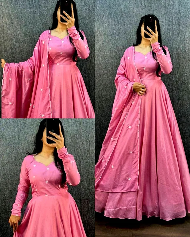 Trendy Valentine Heart Gown With Dupatta - Pink, S