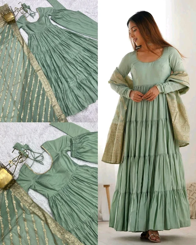 TRENDY FULLY FLAIR ANARKALI, WITH DUPPTA SET, PANT READY TO WEAR - Pista, XS