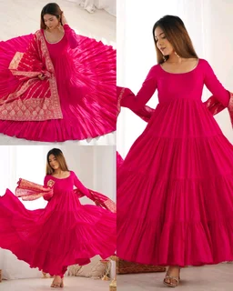 TRENDY FULLY FLAIR ANARKALI, WITH DUPPTA SET, PANT READY TO WEAR - Pista, XS