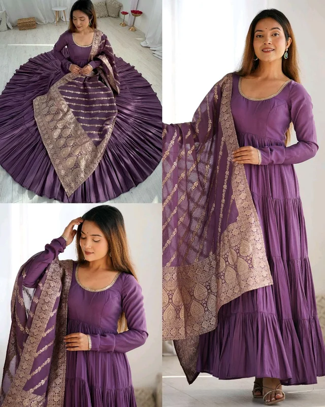 TRENDY FULLY FLAIR ANARKALI, WITH DUPPTA SET, PANT READY TO WEAR - Purple, 2XL