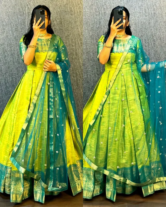 UPCOMING WEDDING SERIES GOWN WITH DUPPTA - Green, S