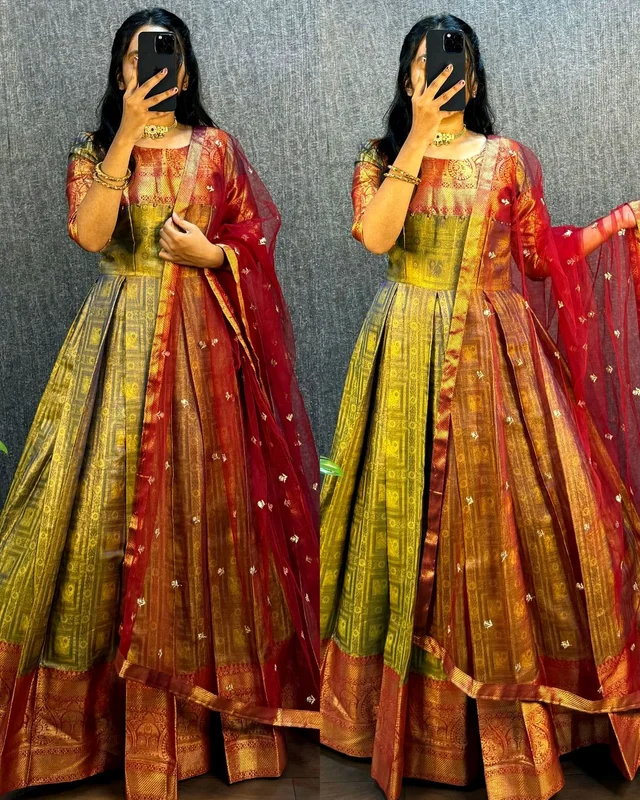 UPCOMING WEDDING SERIES GOWN WITH DUPPTA - Green, S